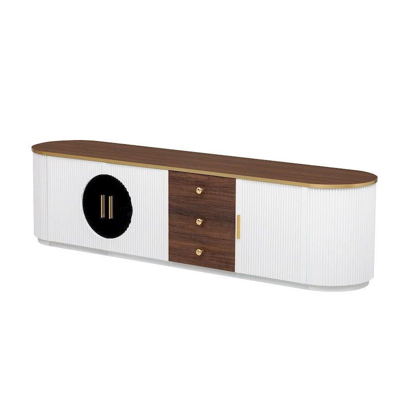 70-Inch TV Stand with 3 Drawers, 2 Glass Cabinets and Adjustable Shelf