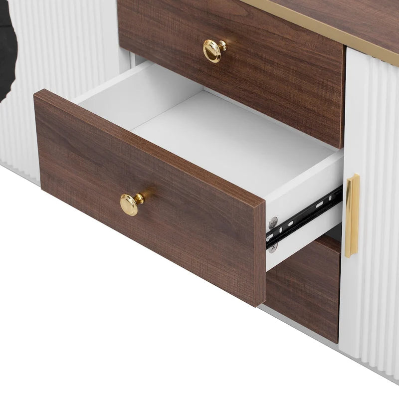 70-Inch TV Stand with 3 Drawers, 2 Glass Cabinets and Adjustable Shelf
