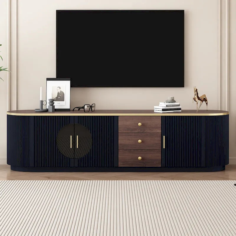 70-Inch TV Stand with 3 Drawers, 2 Glass Cabinets and Adjustable Shelf