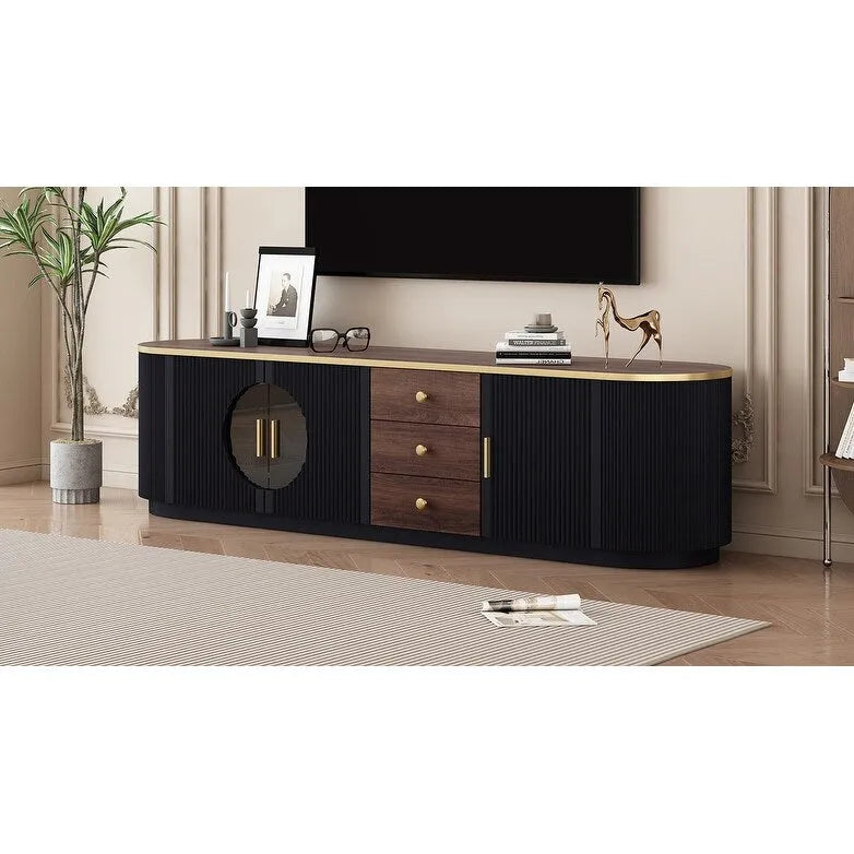 70-Inch TV Stand with 3 Drawers, 2 Glass Cabinets and Adjustable Shelf