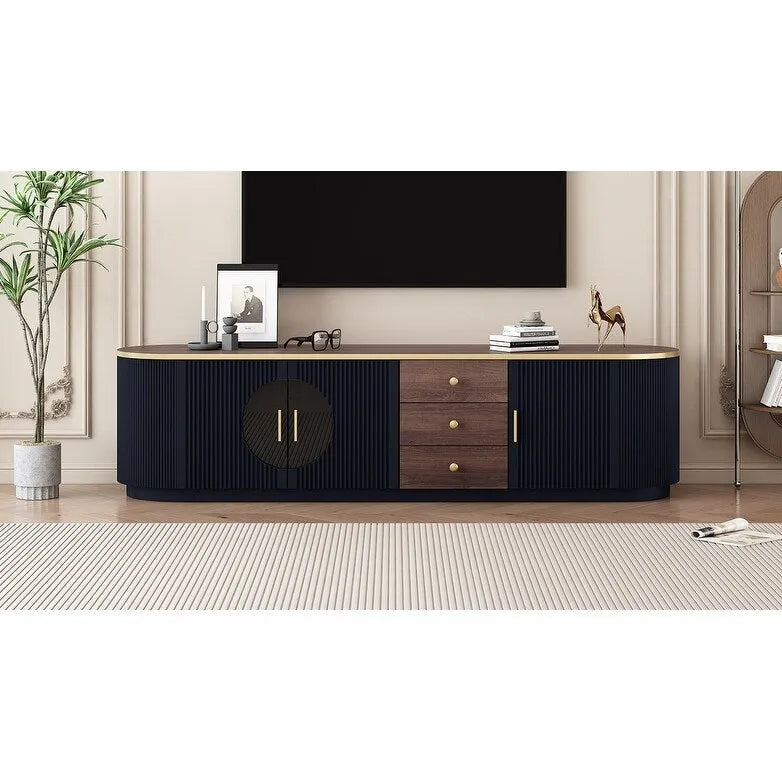70-Inch TV Stand with 3 Drawers, 2 Glass Cabinets and Adjustable Shelf