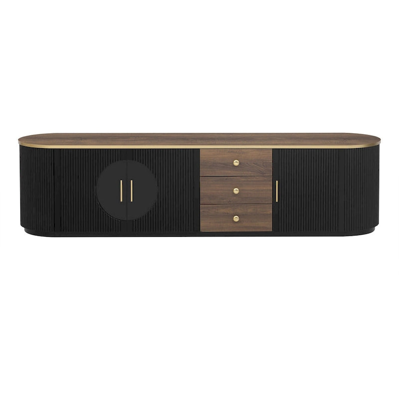 70-Inch TV Stand with 3 Drawers, 2 Glass Cabinets and Adjustable Shelf