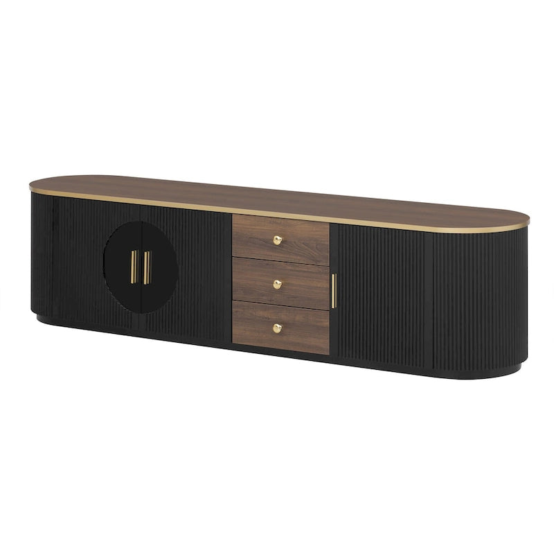 70-Inch TV Stand with 3 Drawers, 2 Glass Cabinets and Adjustable Shelf