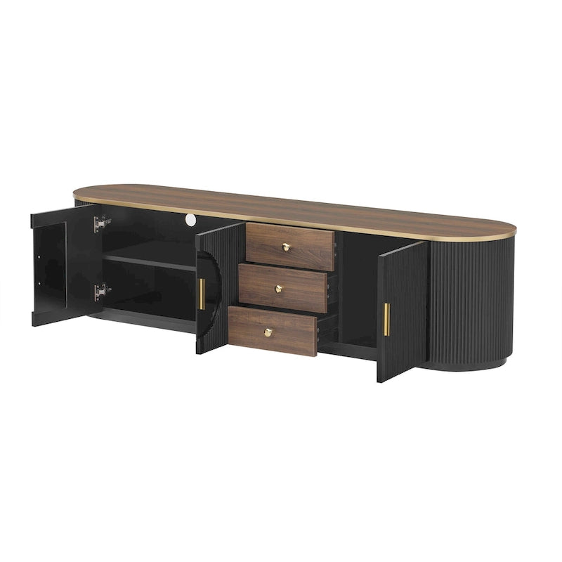 70-Inch TV Stand with 3 Drawers, 2 Glass Cabinets and Adjustable Shelf