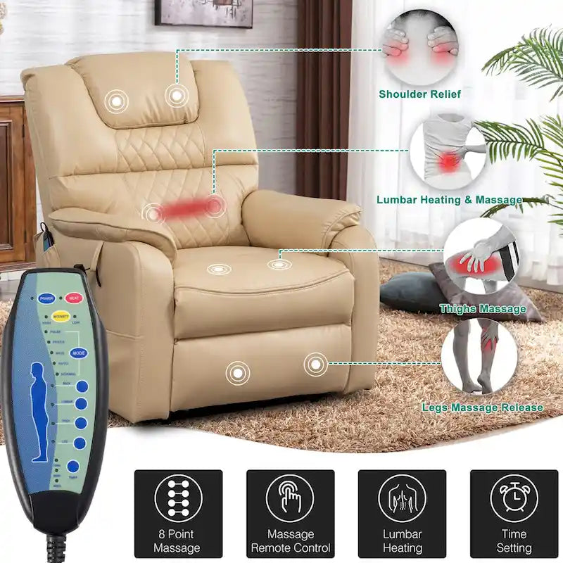 Electric Power Lift Recliner Chair with Heat, Massage and 180-Degree Flat Recline