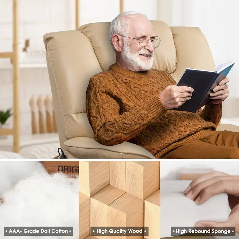 Electric Power Lift Recliner Chair with Heat, Massage and 180-Degree Flat Recline