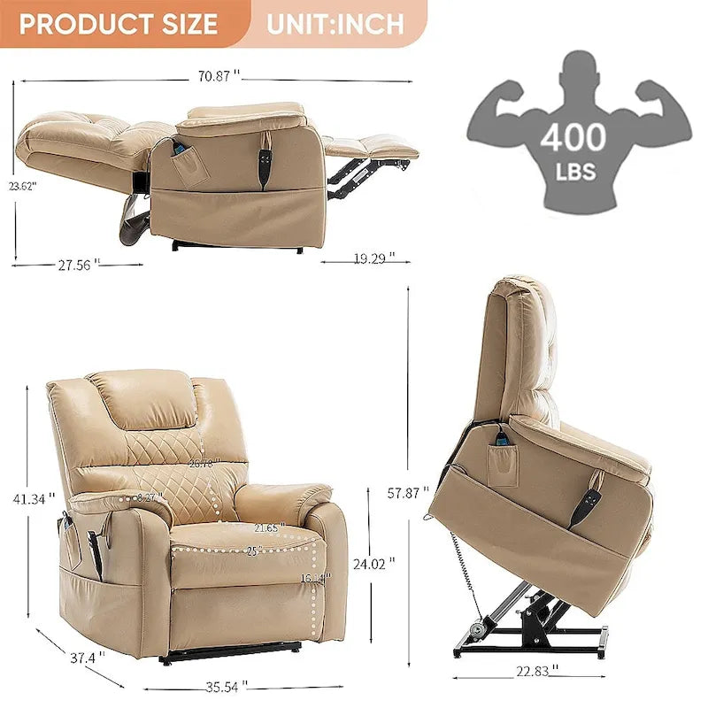 Electric Power Lift Recliner Chair with Heat, Massage and 180-Degree Flat Recline