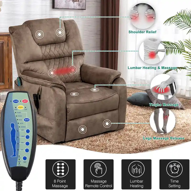 Electric Power Lift Recliner Chair with Heat, Massage and 180-Degree Flat Recline