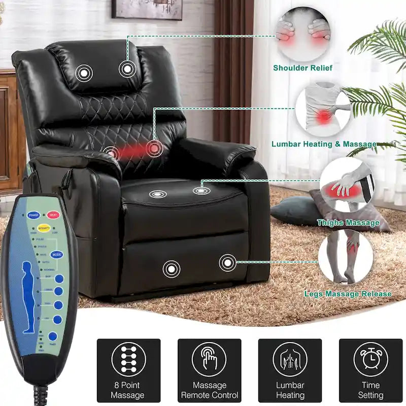 Electric Power Lift Recliner Chair with Heat, Massage and 180-Degree Flat Recline