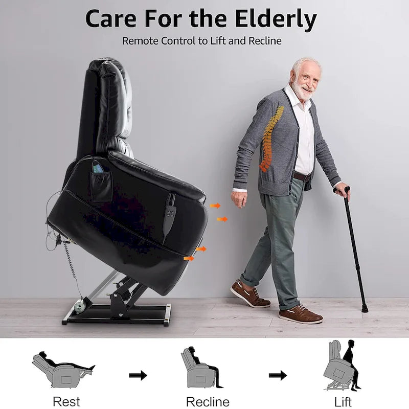 Electric Power Lift Recliner Chair with Heat, Massage and 180-Degree Flat Recline