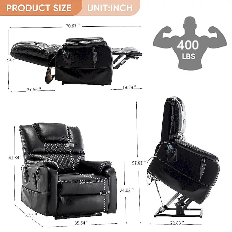 Electric Power Lift Recliner Chair with Heat, Massage and 180-Degree Flat Recline