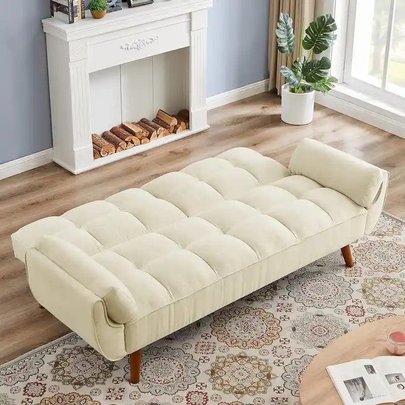Velvet Convertible Futon Sofa Bed with Adjustable Backrest and Tapered Wood Legs