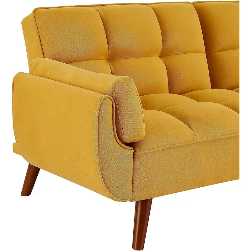 Velvet Convertible Futon Sofa Bed with Adjustable Backrest and Tapered Wood Legs