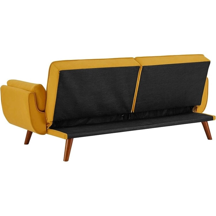 Velvet Convertible Futon Sofa Bed with Adjustable Backrest and Tapered Wood Legs