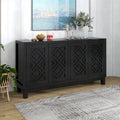 4-Door Buffet Cabinet Sideboard with Rhombus Pattern Doors and Adjustable Shelves, 60-Inch