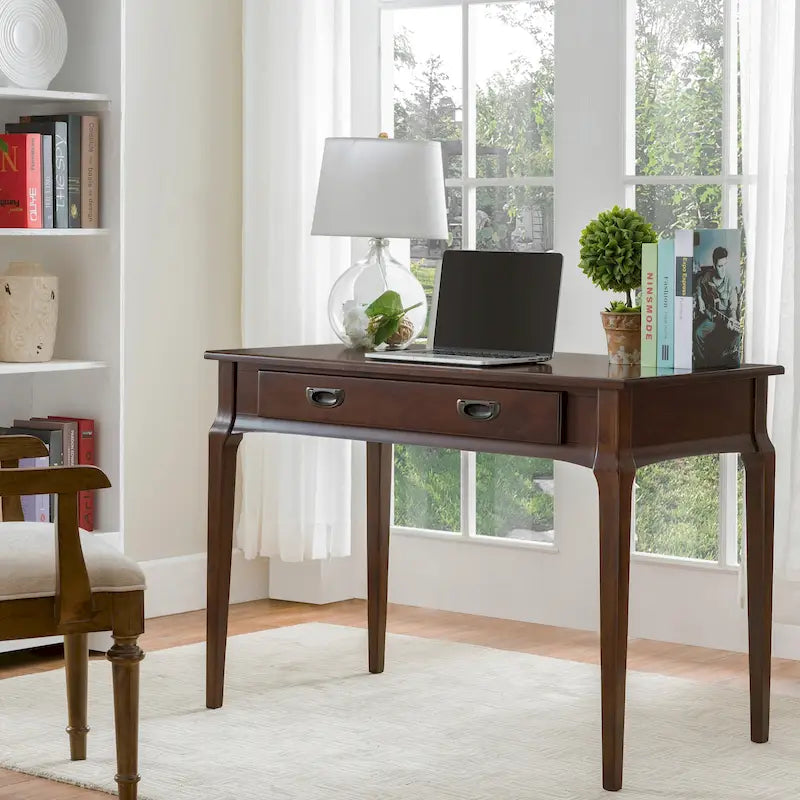 Solid Wood Laptop Writing Desk with Drop Front Keyboard Drawer