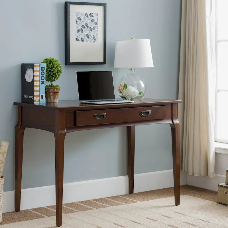 Solid Wood Laptop Writing Desk with Drop Front Keyboard Drawer