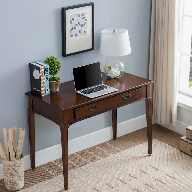 Solid Wood Laptop Writing Desk with Drop Front Keyboard Drawer