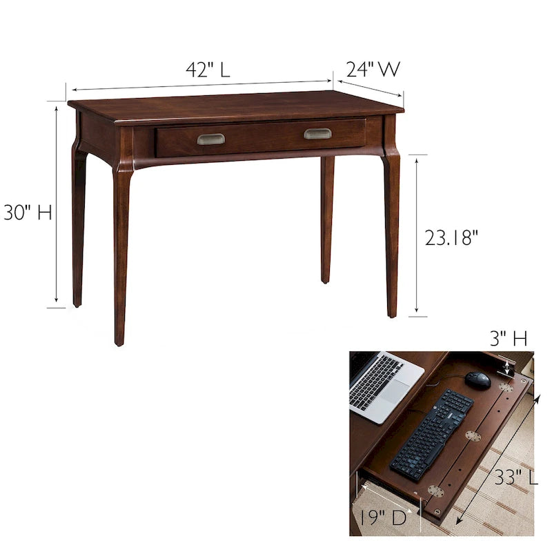 Solid Wood Laptop Writing Desk with Drop Front Keyboard Drawer