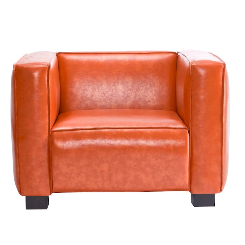 Faux Leather Tuxedo Club Chair with Wood Legs, 39-Inch