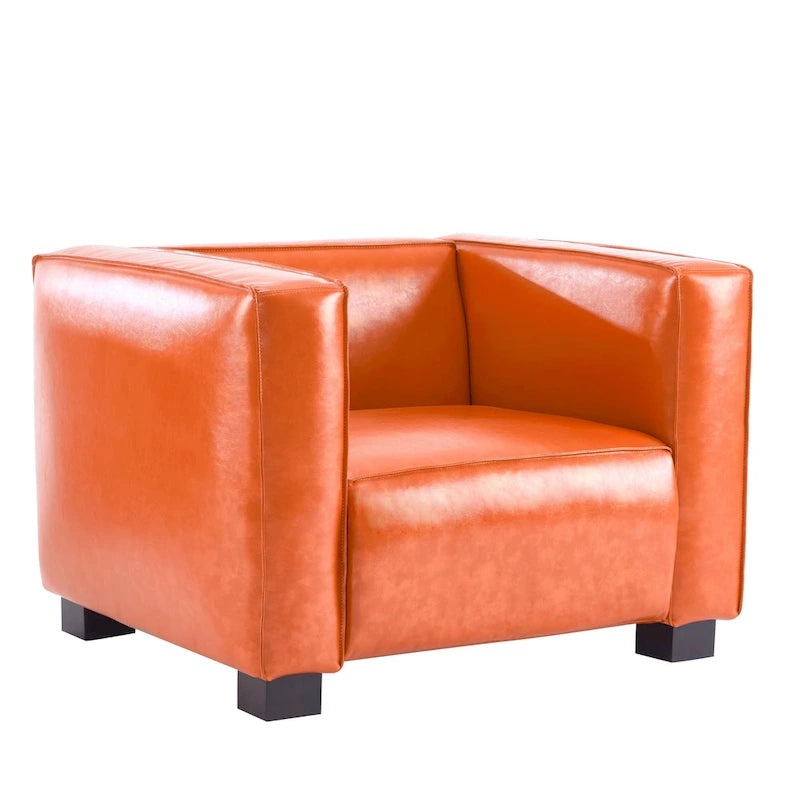 Faux Leather Tuxedo Club Chair with Wood Legs, 39-Inch