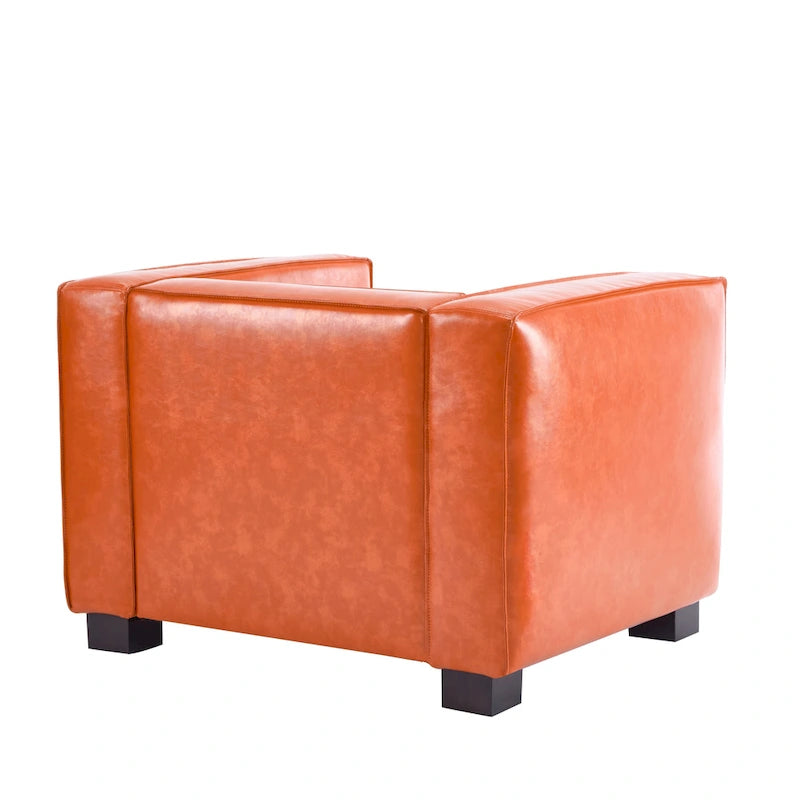 Faux Leather Tuxedo Club Chair with Wood Legs, 39-Inch