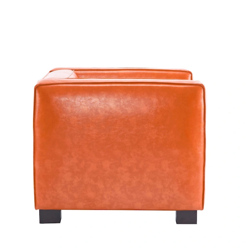 Faux Leather Tuxedo Club Chair with Wood Legs, 39-Inch