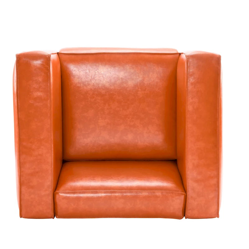 Faux Leather Tuxedo Club Chair with Wood Legs, 39-Inch