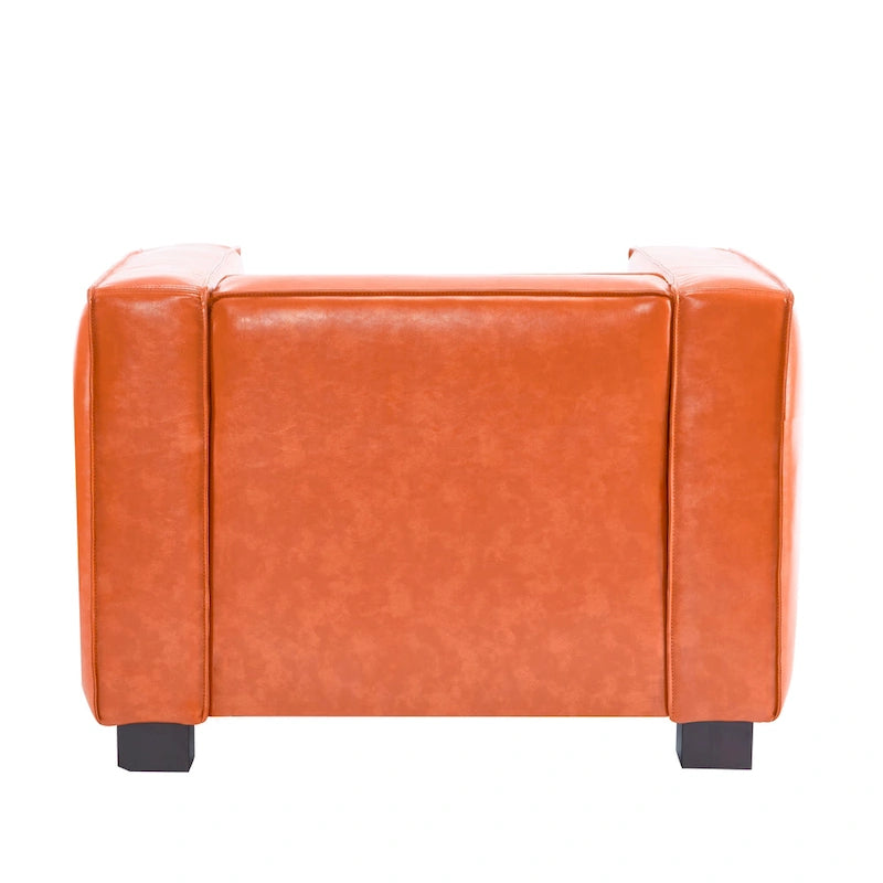 Faux Leather Tuxedo Club Chair with Wood Legs, 39-Inch