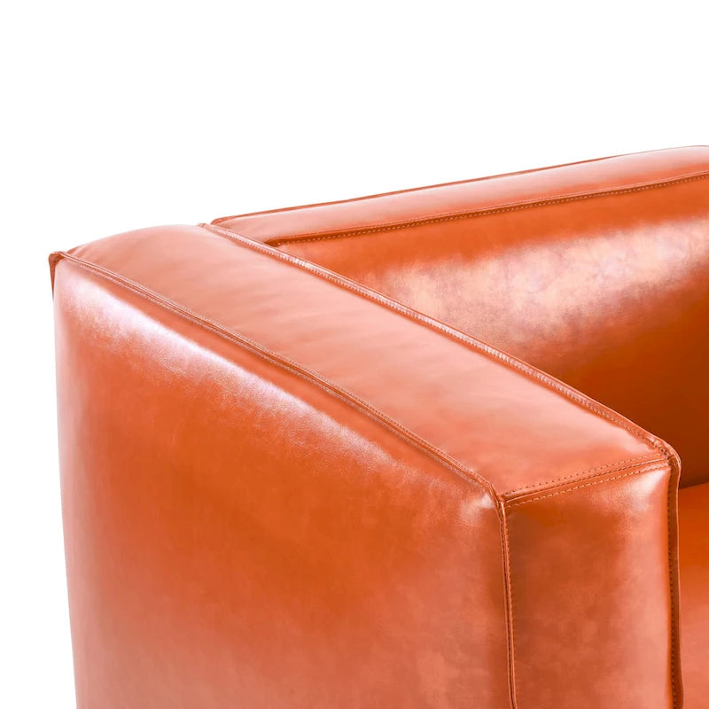 Faux Leather Tuxedo Club Chair with Wood Legs, 39-Inch