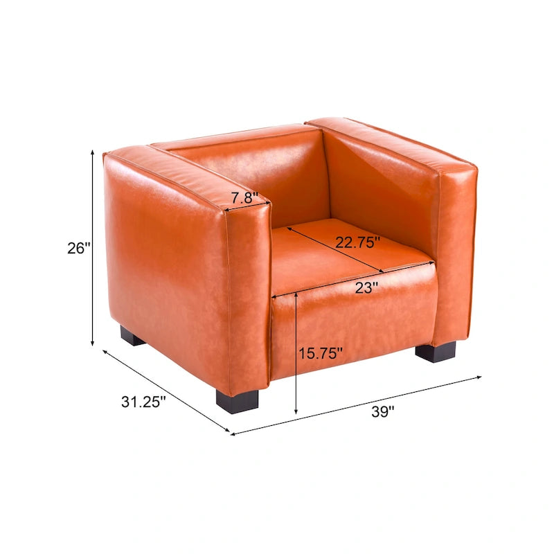 Faux Leather Tuxedo Club Chair with Wood Legs, 39-Inch