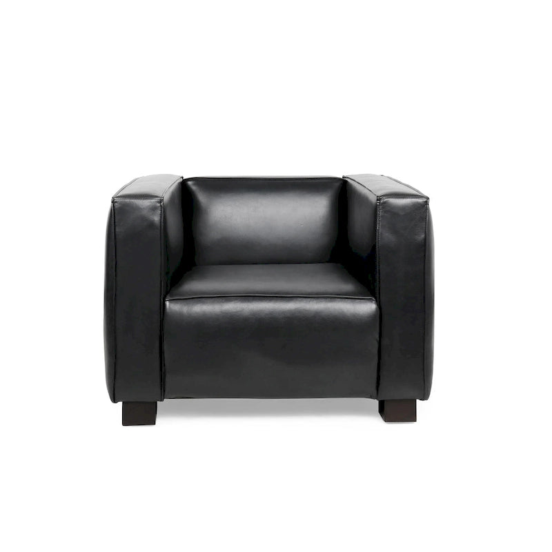 Faux Leather Tuxedo Club Chair with Wood Legs, 39-Inch
