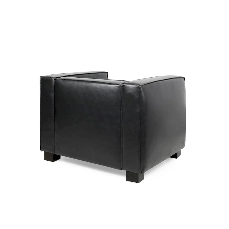 Faux Leather Tuxedo Club Chair with Wood Legs, 39-Inch