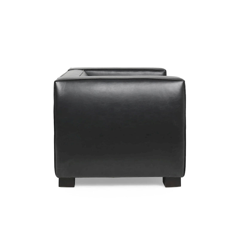 Faux Leather Tuxedo Club Chair with Wood Legs, 39-Inch
