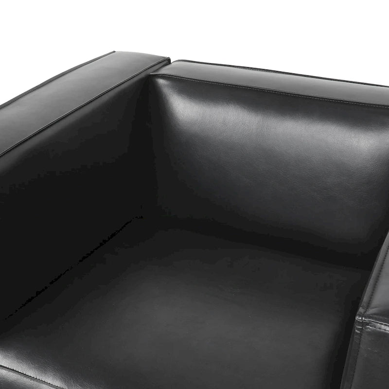 Faux Leather Tuxedo Club Chair with Wood Legs, 39-Inch