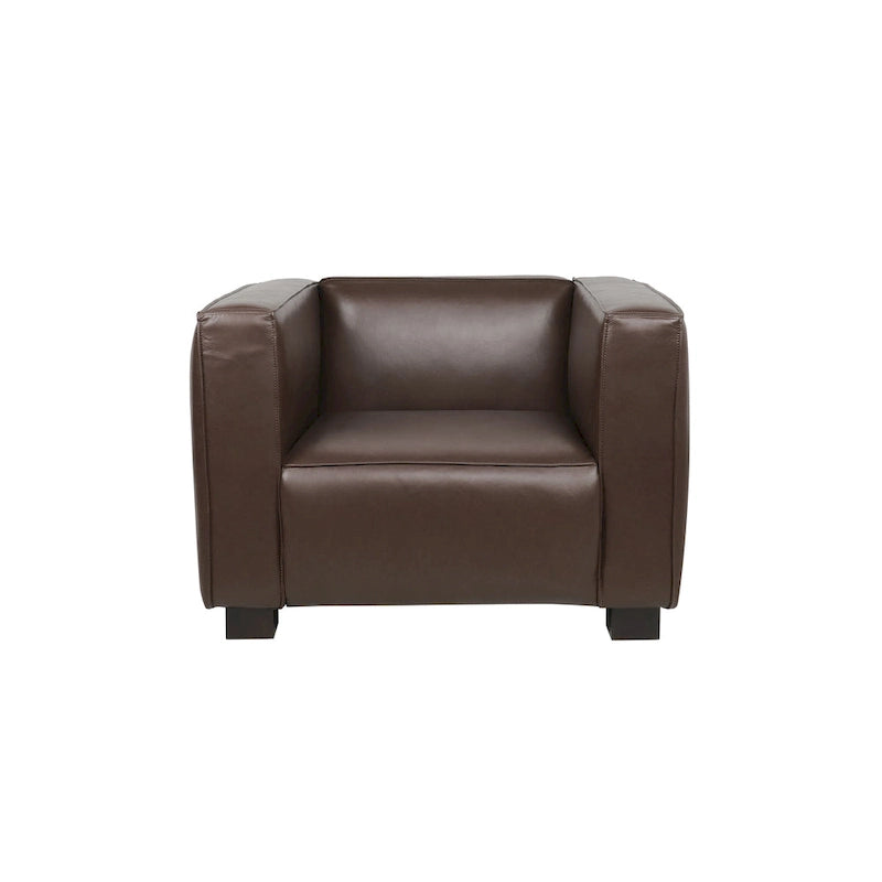 Faux Leather Tuxedo Club Chair with Wood Legs, 39-Inch