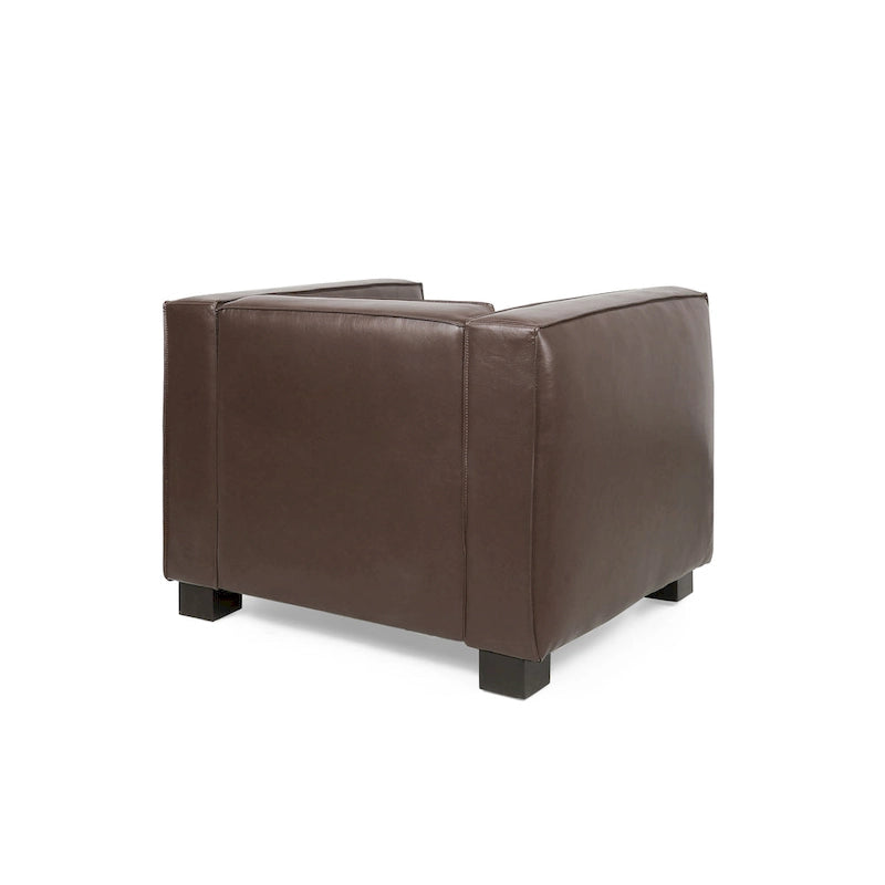Faux Leather Tuxedo Club Chair with Wood Legs, 39-Inch