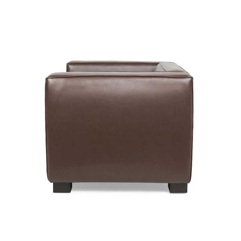 Faux Leather Tuxedo Club Chair with Wood Legs, 39-Inch