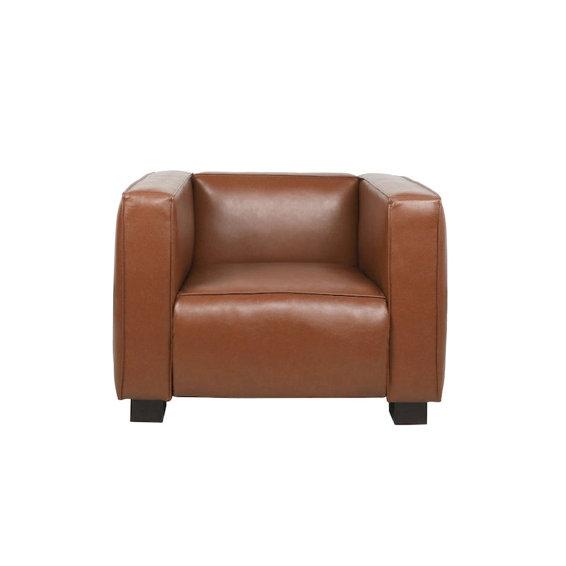 Faux Leather Tuxedo Club Chair with Wood Legs, 39-Inch