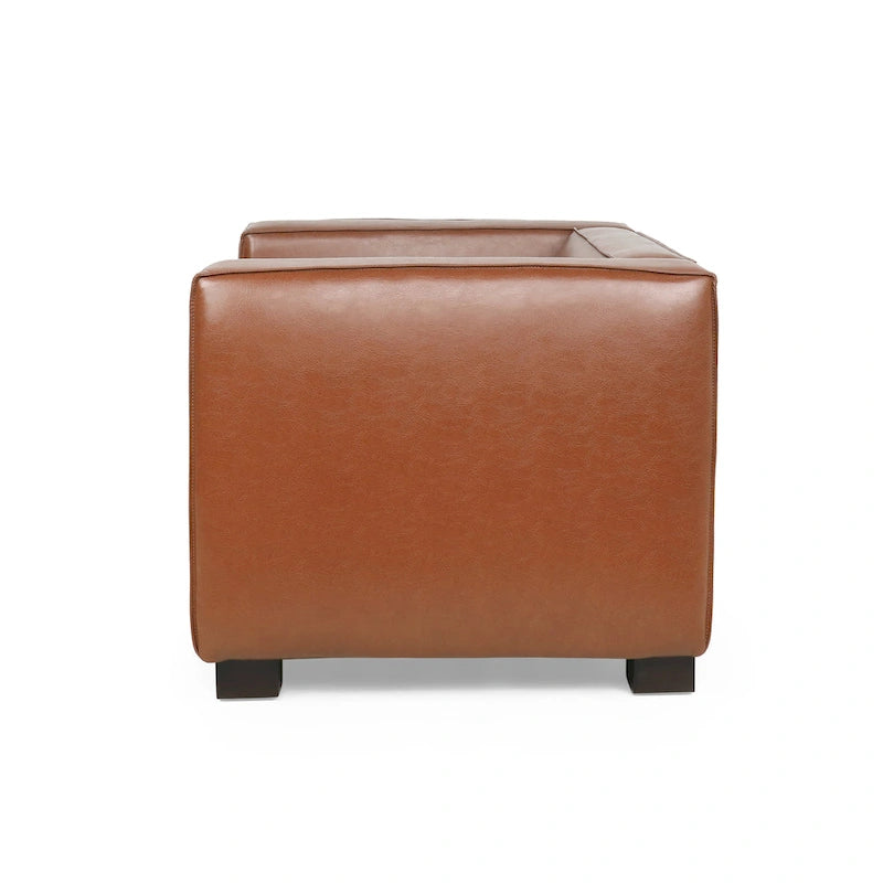 Faux Leather Tuxedo Club Chair with Wood Legs, 39-Inch