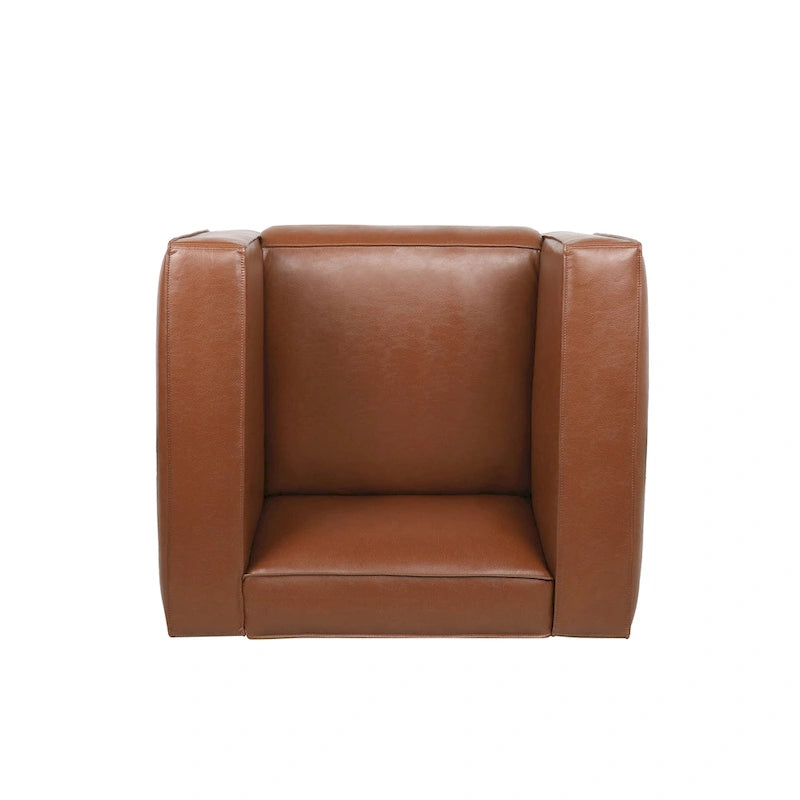 Faux Leather Tuxedo Club Chair with Wood Legs, 39-Inch