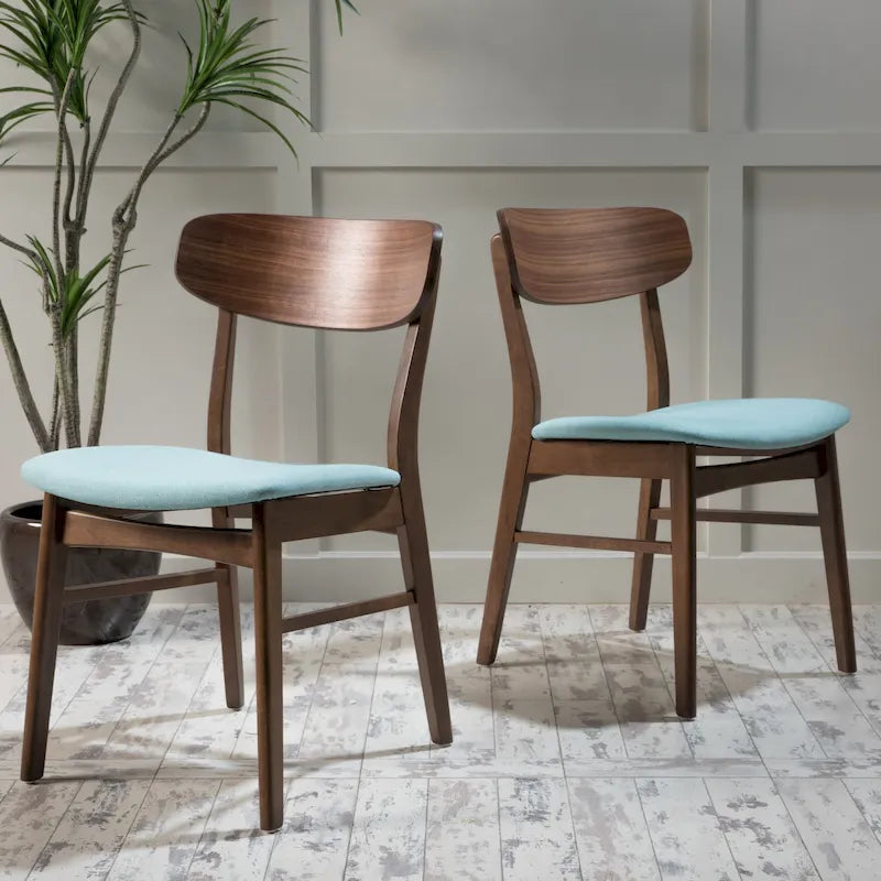 Fabric-Upholstered Wood Dining Chairs with Cushioned Seat, Set of 2