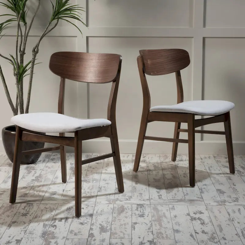 Fabric-Upholstered Wood Dining Chairs with Cushioned Seat, Set of 2