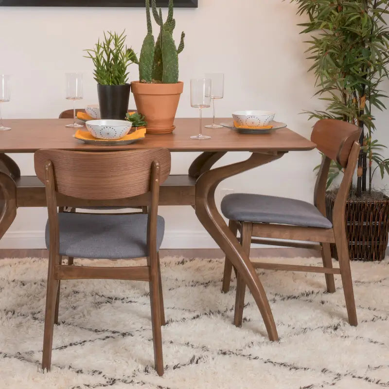 Fabric-Upholstered Wood Dining Chairs with Cushioned Seat, Set of 2