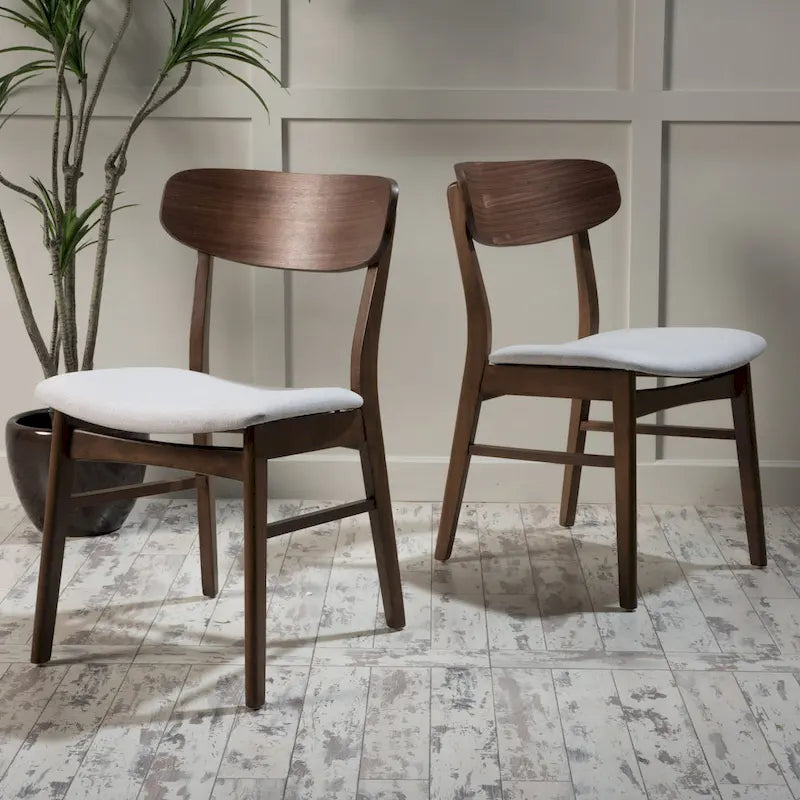 Fabric-Upholstered Wood Dining Chairs with Cushioned Seat, Set of 2