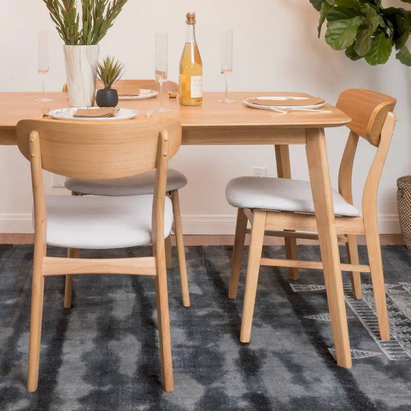 Fabric-Upholstered Wood Dining Chairs with Cushioned Seat, Set of 2