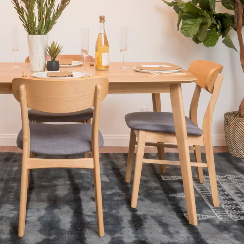 Fabric-Upholstered Wood Dining Chairs with Cushioned Seat, Set of 2