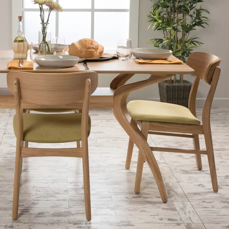 Fabric-Upholstered Wood Dining Chairs with Cushioned Seat, Set of 2