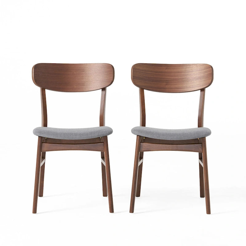 Fabric-Upholstered Wood Dining Chairs with Cushioned Seat, Set of 2