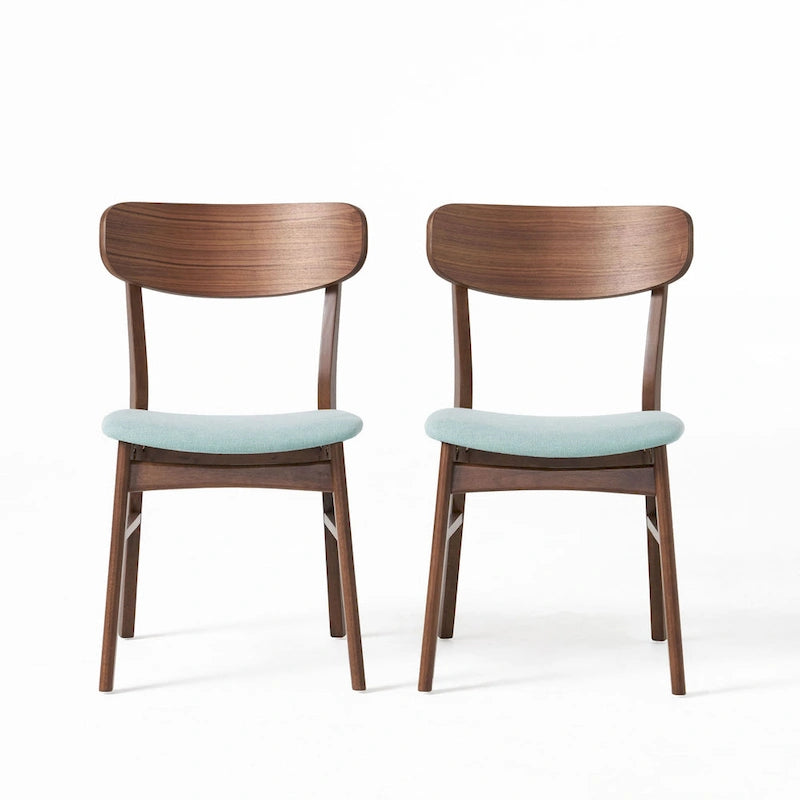 Fabric-Upholstered Wood Dining Chairs with Cushioned Seat, Set of 2